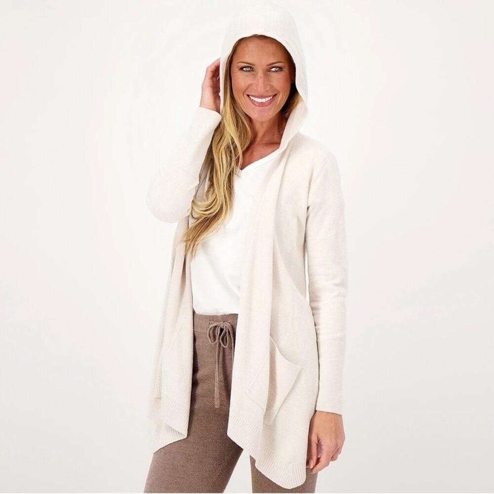 Barefoot‎ Dreams CozyChic Ultra Lite Hooded Circle Cardigan Cream Size S Minimal